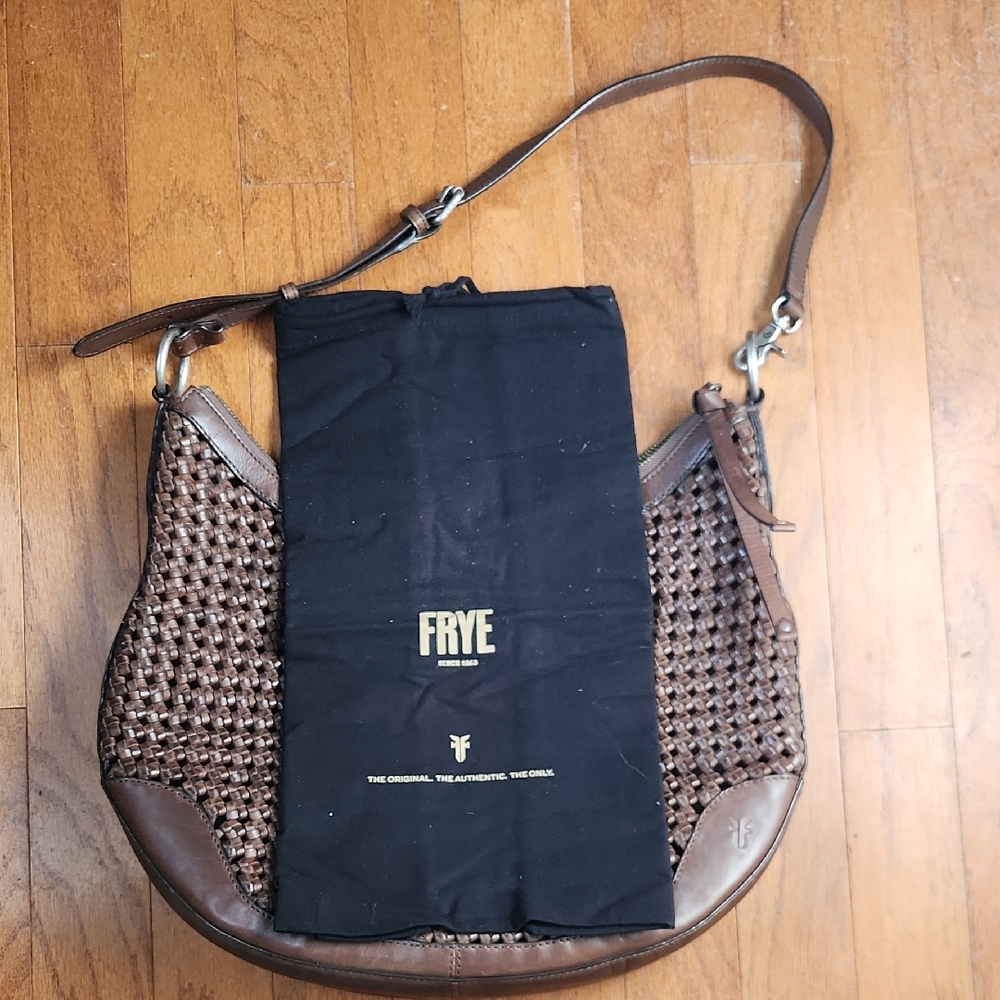 Frye Brown Leather and Woven Shoulder Bag